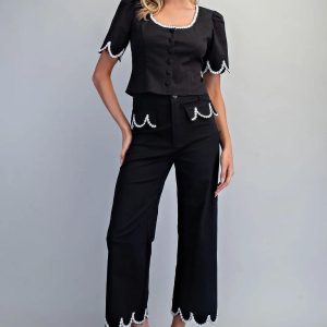 Set camisa y pantalon con bordado de encajes