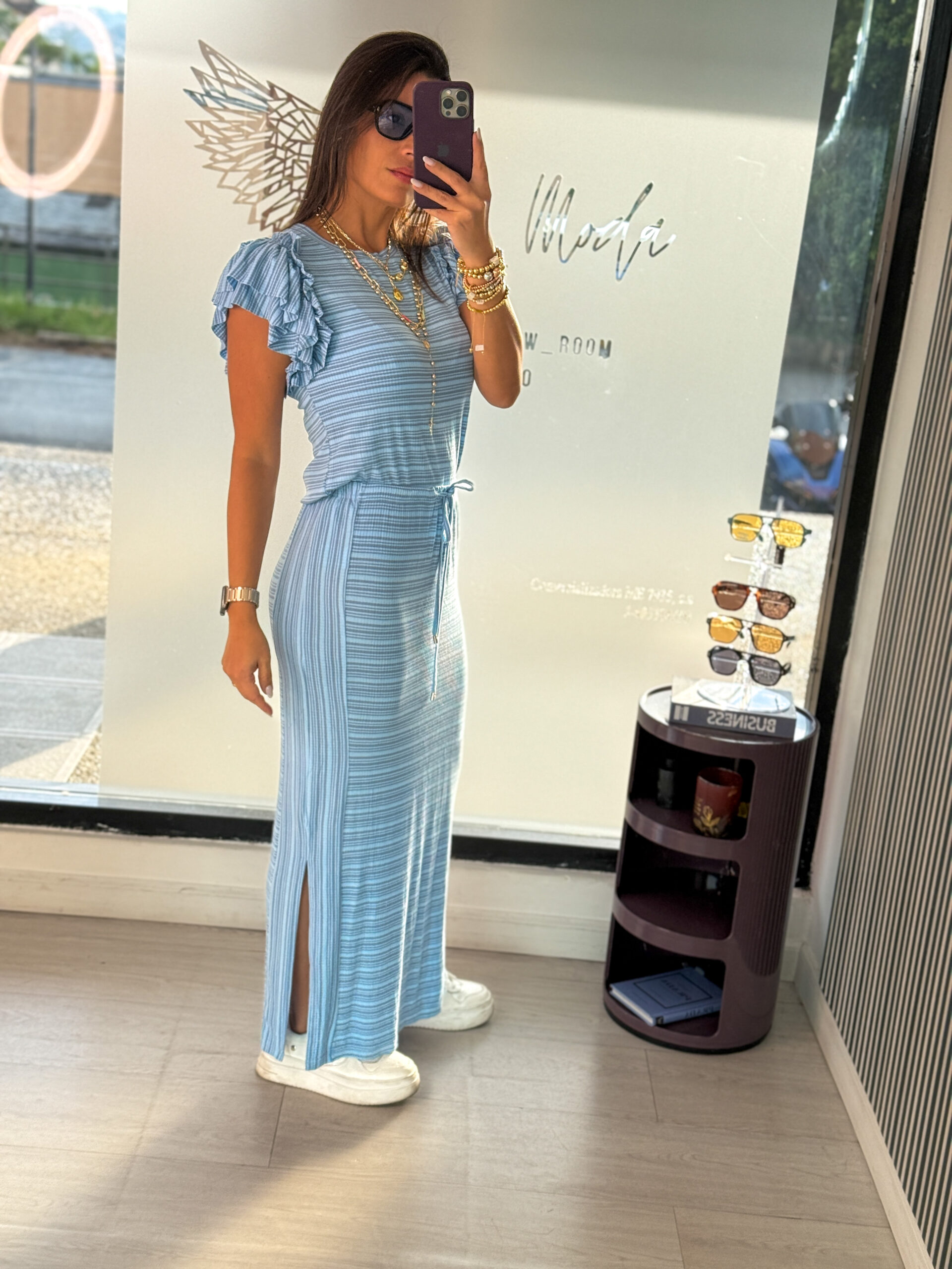 Set falda larga y blusa con rufles