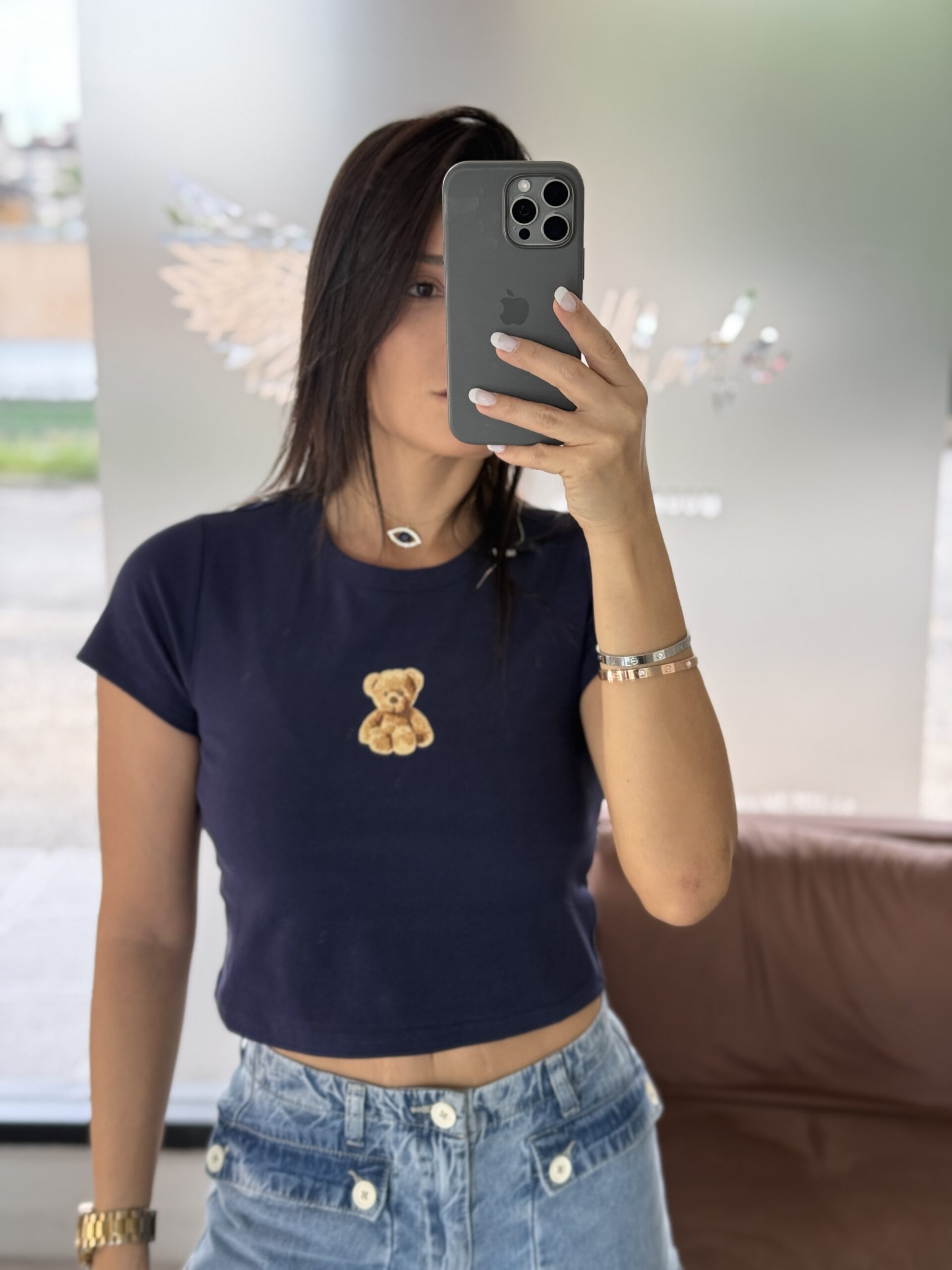 T-shirt tipo crop navy blue oso - Imagen 3