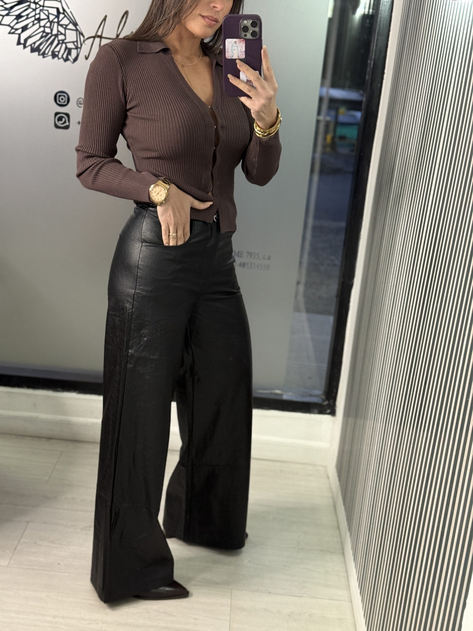 Pantalon de cuero con textura CRETA - Imagen 3