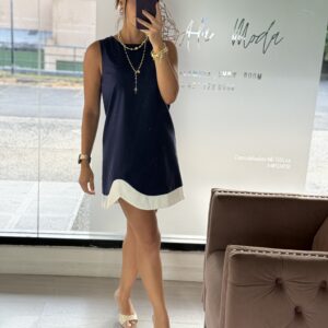 Mini dress de lino con contraste