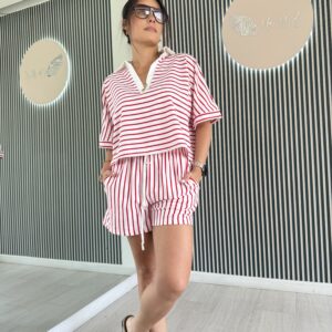 Set de rayas blanco con rojo