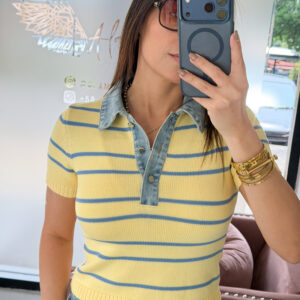 Blusa de rayas cuello denim